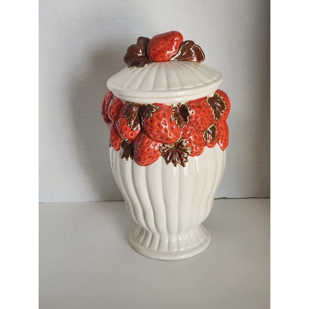 Vintage 10" Tall Lidded Strawberry Accent Canister/Jar